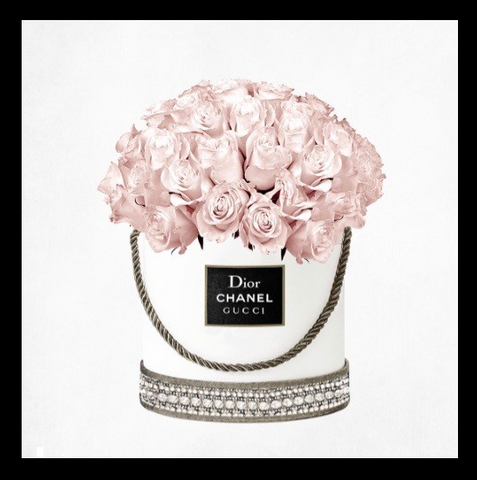 Small Pink Roses Black Gloss Framed Designer Print