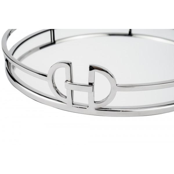 Large New York Round Silver Mirrored Tray