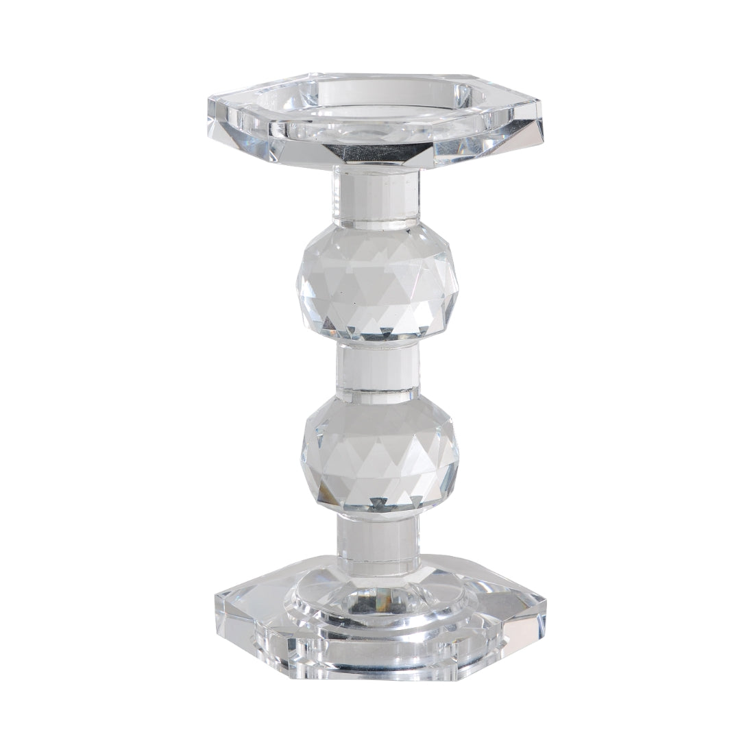 Pair Of Crystal Cut Pillar Candle Sticks - SECONDS