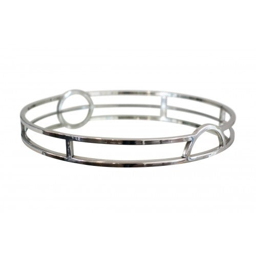 Luxury Silver Round Mirrored Tray With Handles