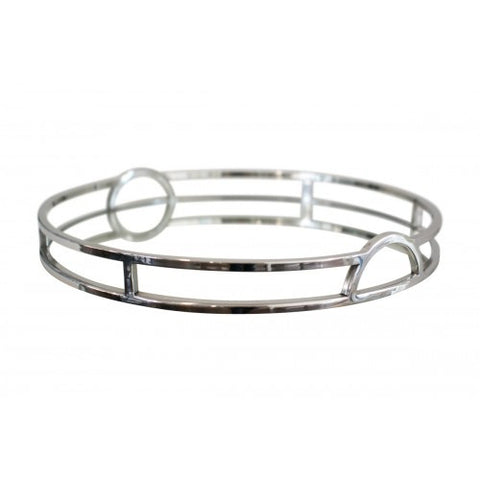 Luxury Silver Round Mirrored Tray With Handles