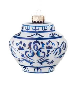 Set Of Two Blue & White Squat Jar Christmas Ornaments