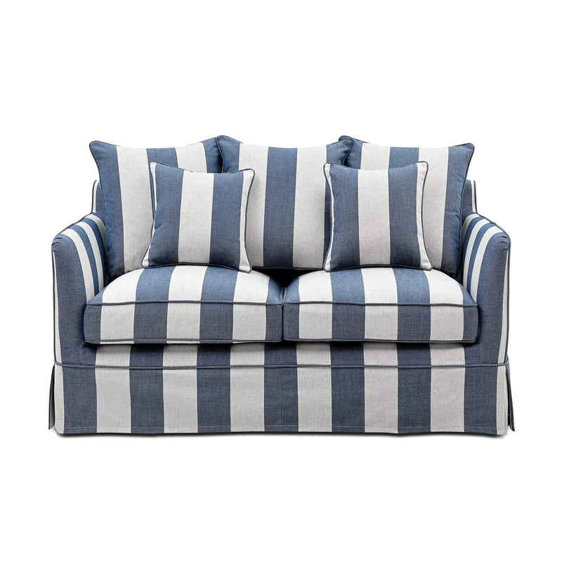 Avondale Two Seater Sofa In Denim Blue Stripe with Piping