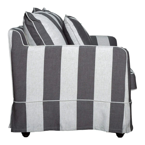 Avondale Three Seater Sofa In Grey Stripe with Piping
