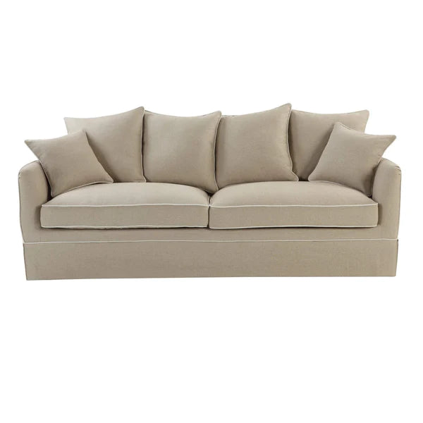 Avondale Three Seater Sofa In Natural with White Piping