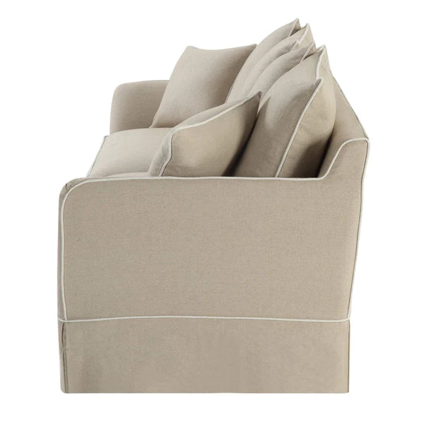 Avondale Three Seater Sofa In Natural with White Piping
