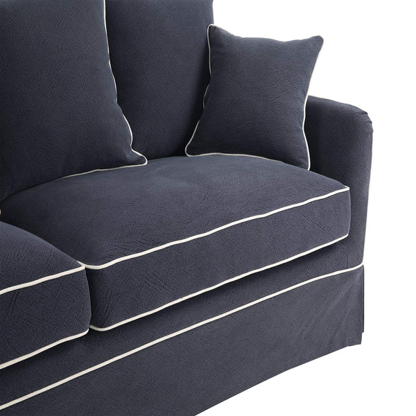 Avondale Three Seater Sofa In Navy with White Piping
