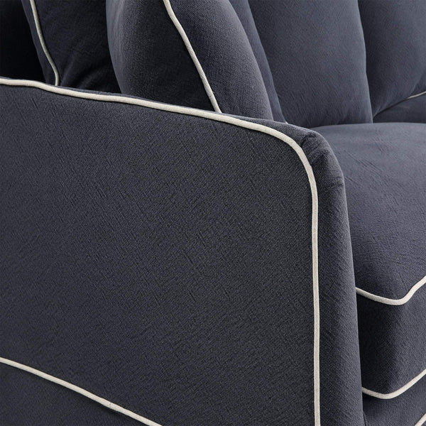 Avondale Three Seater Sofa In Navy with White Piping