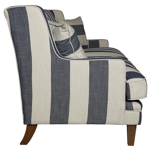 Newport Three Seater Sofa In Denim Blue Stripe with Piping