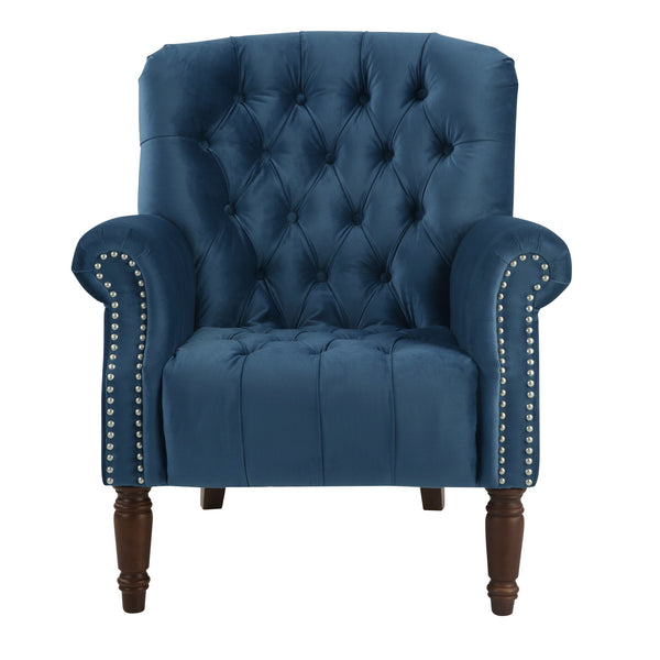 Velvet Blue Button Tufted Armchair