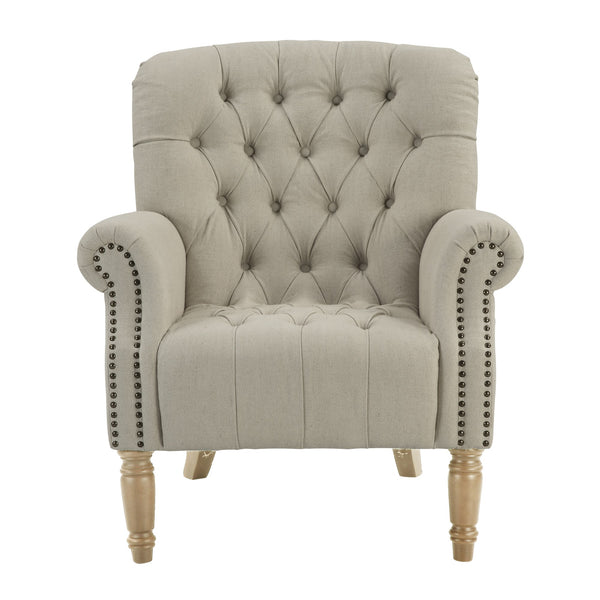 Natural Linen Button Tufted Armchair