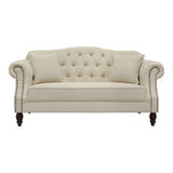 Beige Linen Chesterfield Two Seater Sofa With Studs