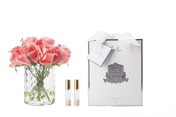 Côte Noire Peach Rose Buds In Clear Herringbone Glass