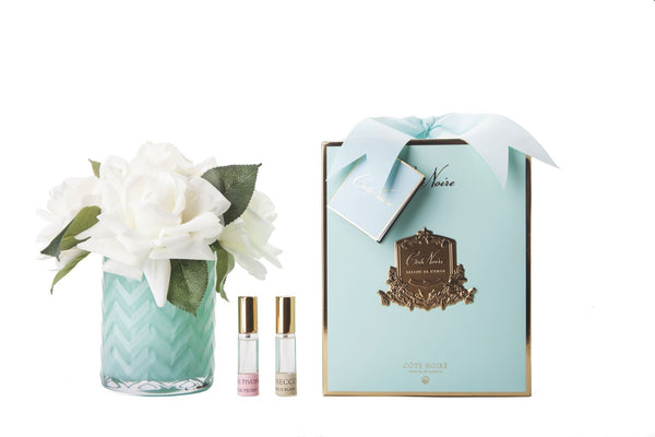 Côte Noire White French Roses In Jade Herringbone Glass - SAVE 25% OFF!