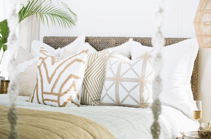 Designer Diamond Star Lounge Cushion In White & Gold 55x55cm