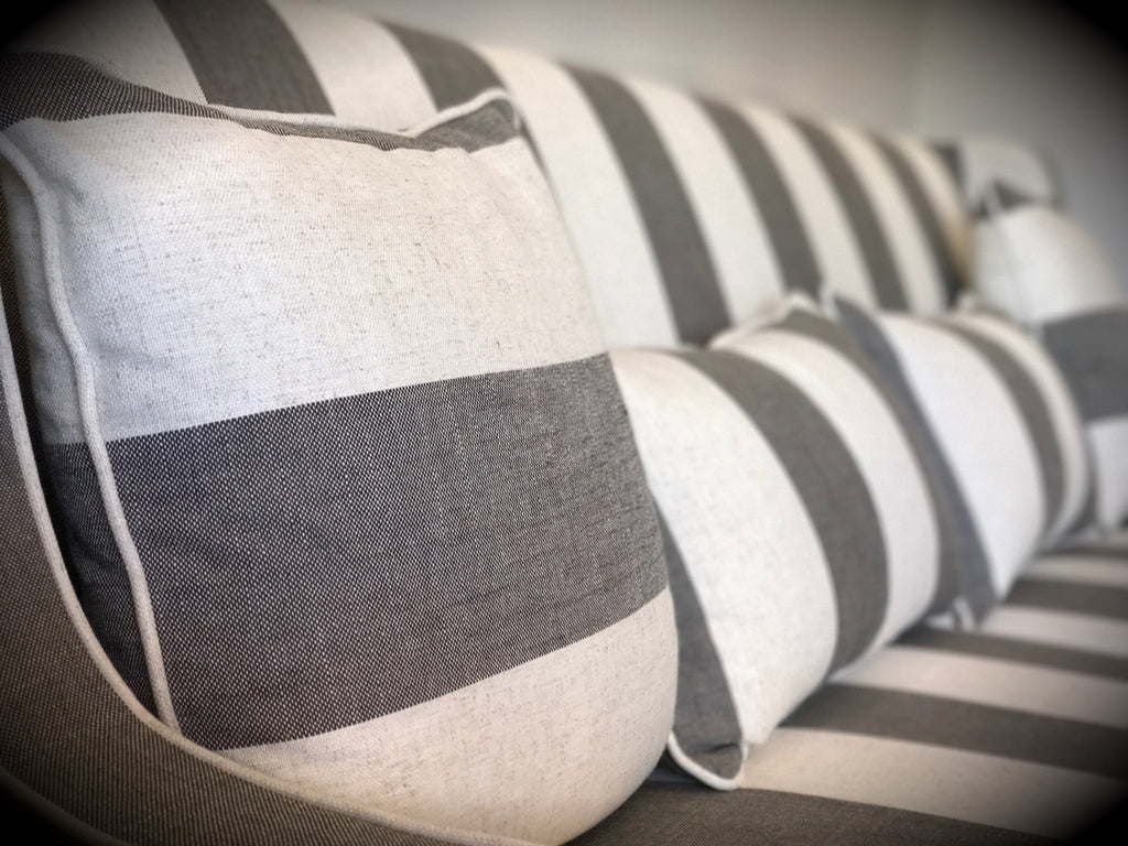 Newport Three Seater Sofa In Grey Stripe with Piping