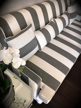 Newport Three Seater Sofa In Grey Stripe with Piping