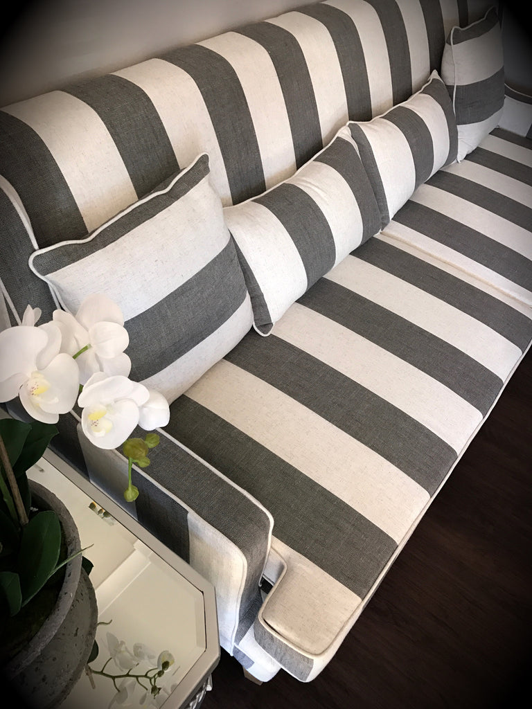 Newport Three Seater Sofa In Grey Stripe with Piping