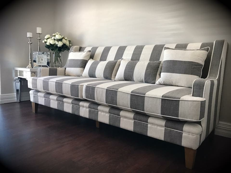 Newport Three Seater Sofa In Grey Stripe with Piping