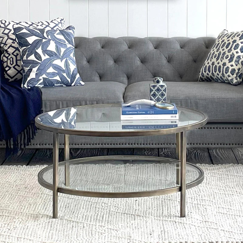 Portland Antique Brass and Glass Coffee Table