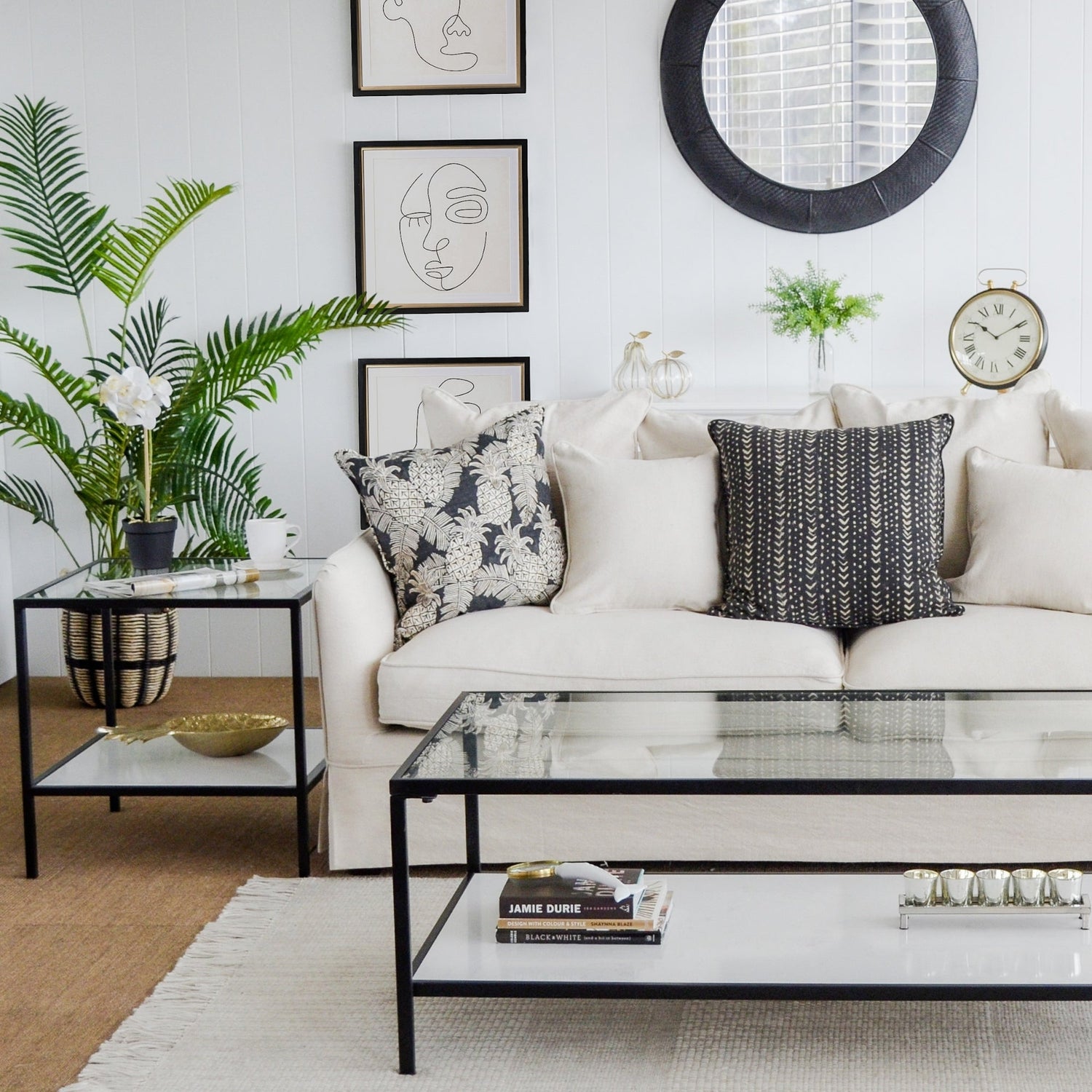 Ex-Display Square Marble & Glass Side Table