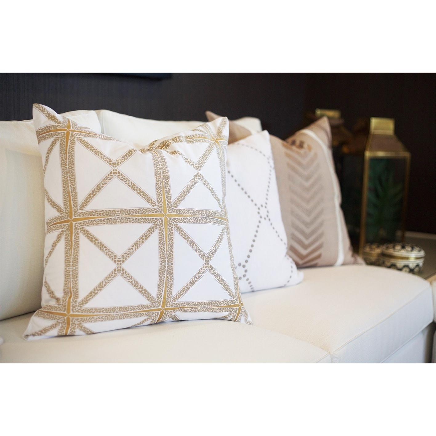 Designer Diamond Star Lounge Cushion In White & Gold 55x55cm