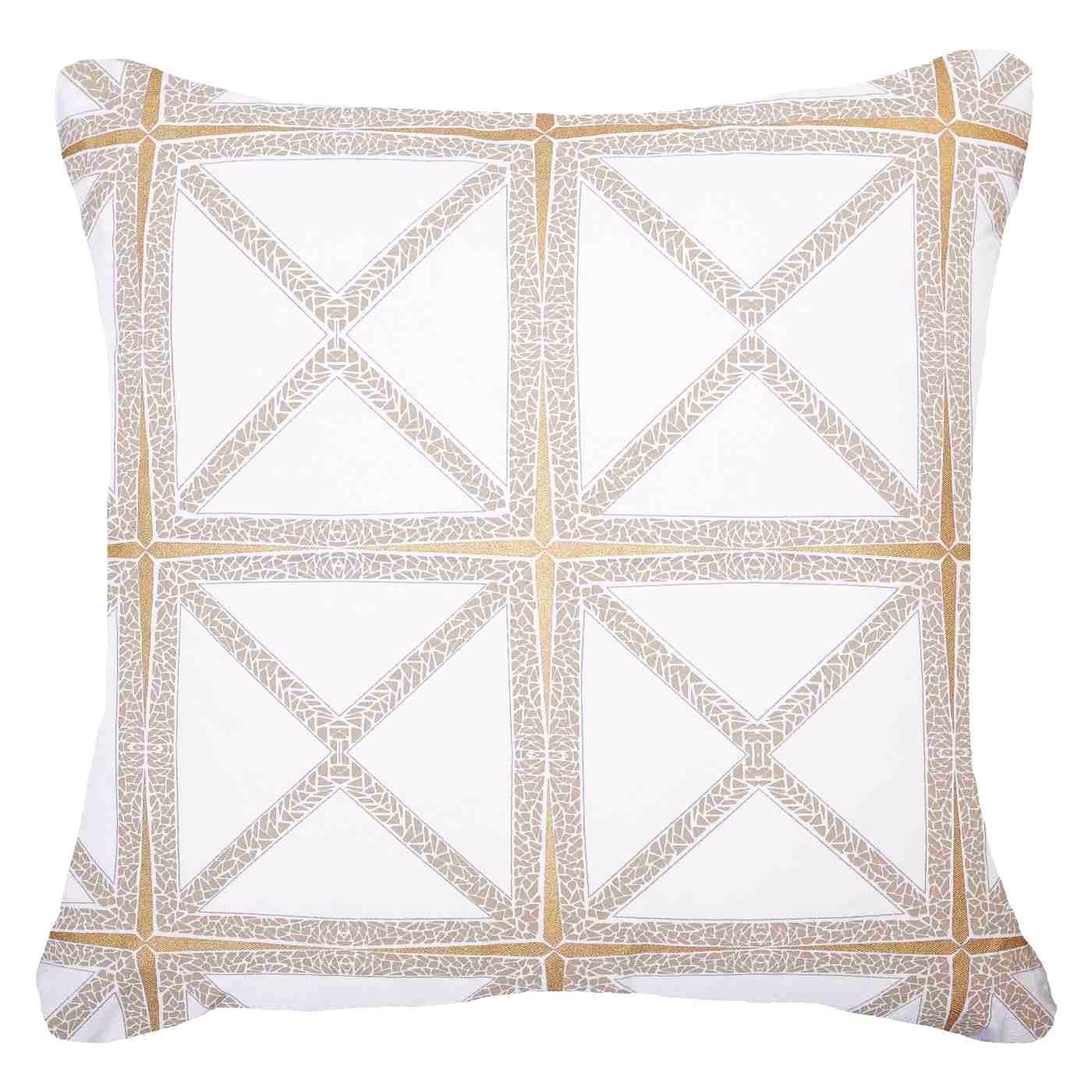 Designer Diamond Star Lounge Cushion In White & Gold 55x55cm