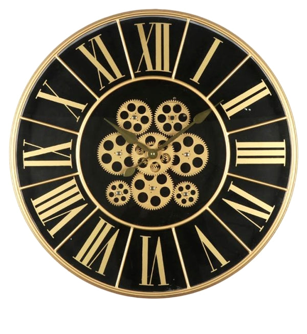 Ex-Display Black & Gold Wall Clock With Moving Gears