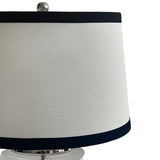 Bella Glass and Nickel Lamp with White Linen Shade and Black Trim