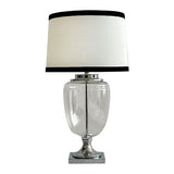 Bella Glass and Nickel Lamp with White Linen Shade and Black Trim