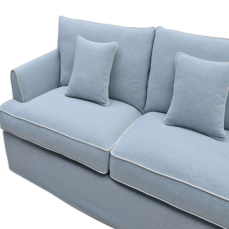 Pale Blue Three Seater Sofa with Piping