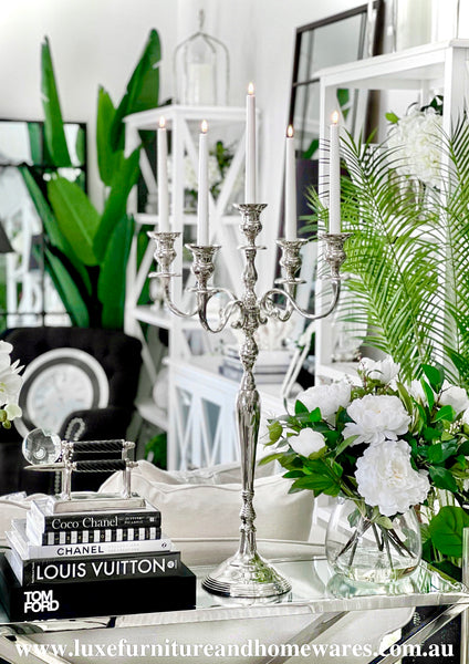 80cm Silver Nickel Five Arm Candelabra