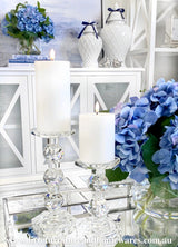Pair Of Crystal Cut Pillar Candle Sticks - SECONDS