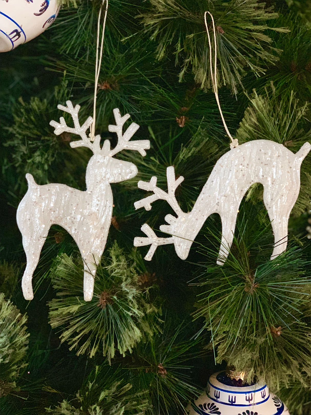 Pair Of Woodland Reindeer Christmas Ornaments