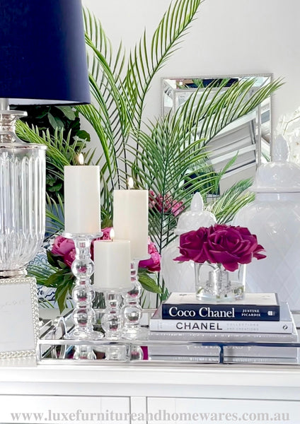 Côte Noire Perfumed Natural Touch Roses In Clear Glass - Carmine Red - SAVE 25% OFF!
