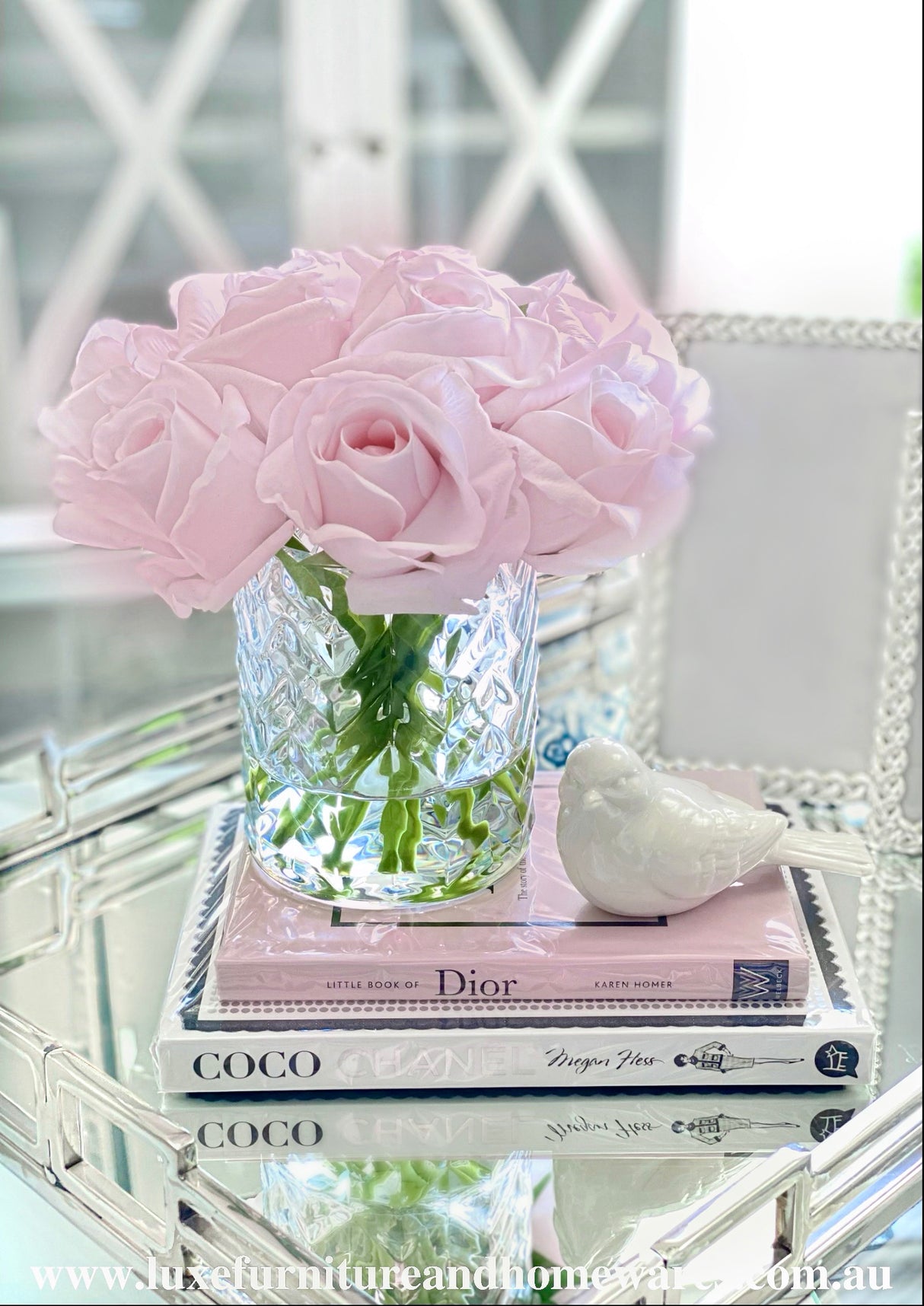 Côte Noire French Pink Rose Buds In Clear Herringbone Glass