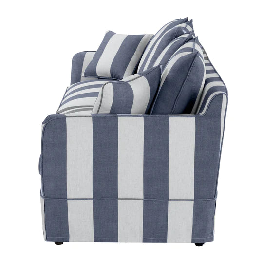 Avondale Three Seater Sofa In Denim Blue Stripe with Piping