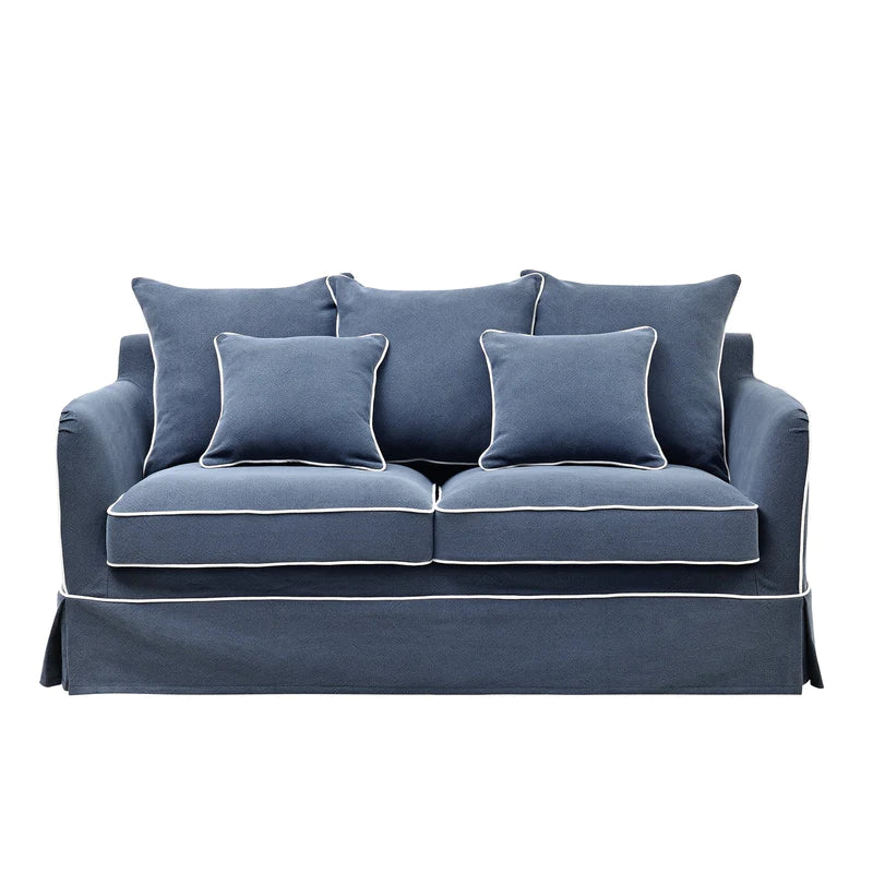 Navy sofa online with white piping